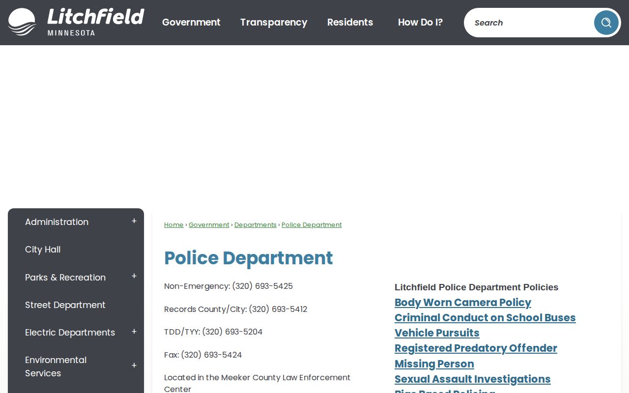 Meeker County Litchfield Police Department booking-record source