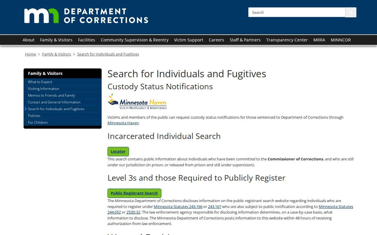 Minnesota Department of Corrections official offender search for Meeker County custody research