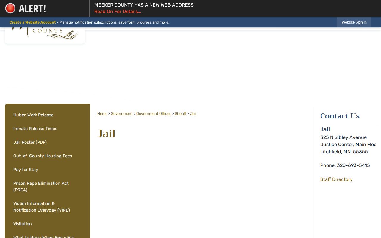 Meeker County Jail official booking and roster information page